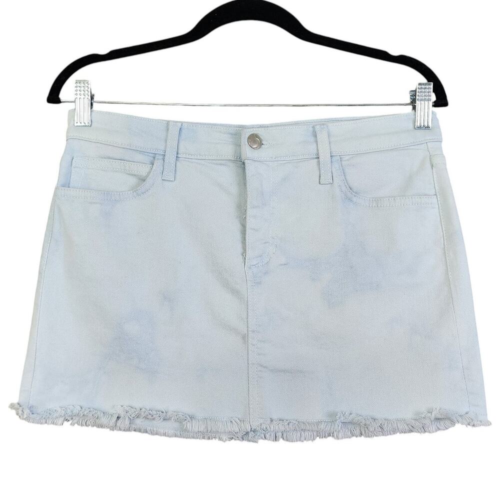 Joes Jeans Womens Micro Mini Denim Skirt Size 28‎ Cloud Blue Tie Dye Fringe Hem